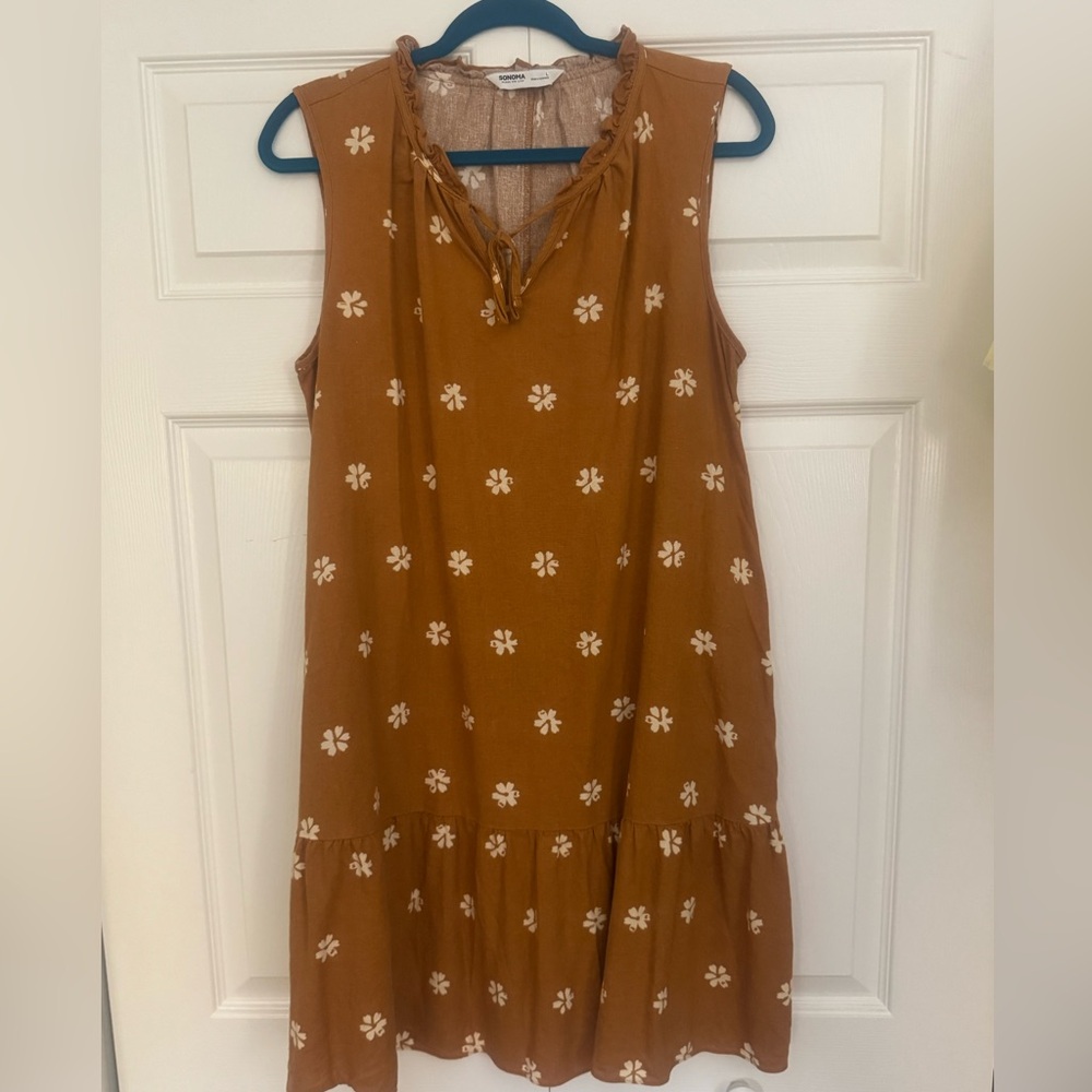 Sonoma Tan Dress with Cream Floral Accents